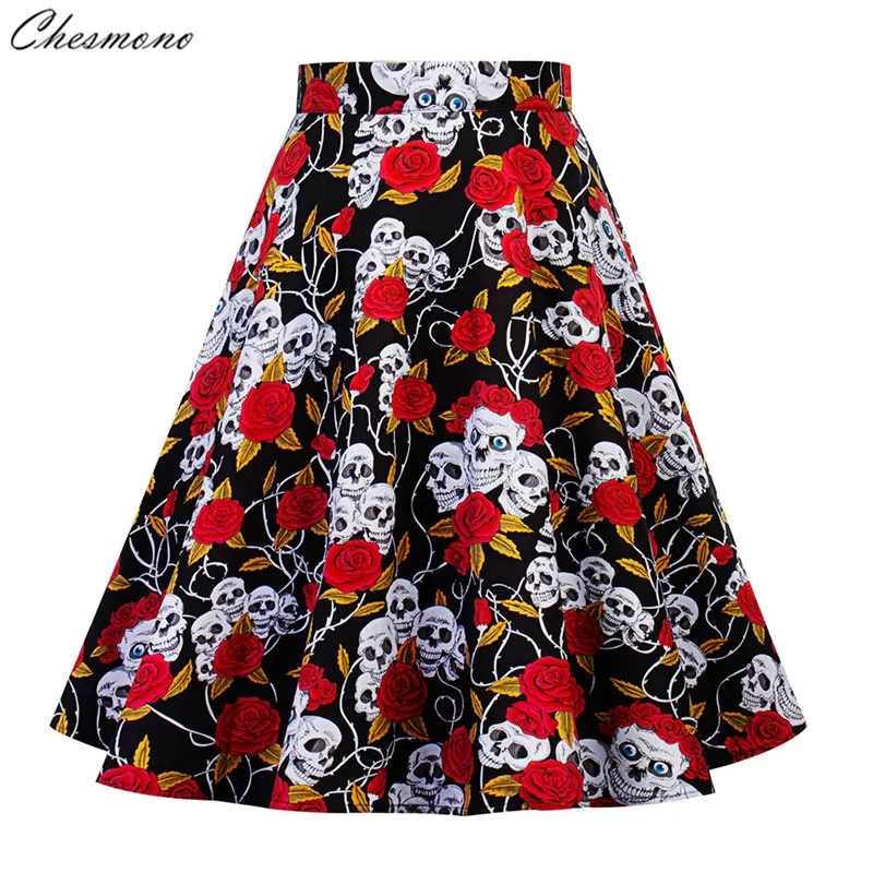 Chesmono autumn 50 60s High waist ladies retro skirts 3D skull rose printed elegant Halloween pleated A line Women's Skirt
Chesmono autumn 50 60s High waist ladies retro skirts 3D skull rose printed elegant Halloween pleated A line Women's Skirt