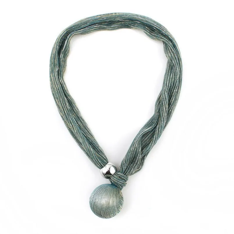 Цепочка с кулоном женская из шелкового шнура ожерелье подвеской больших бусин и