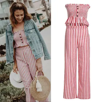 Bohemain Style Women Stripe Sleeveless Off Shoulder Crop Top + Long Pants Wide Leg Trousers Suit Casual Pants Women 2PCS Sets
Bohemain Style Women Stripe Sleeveless Off Shoulder Crop Top + Long Pants Wide Leg Trousers Suit Casual Pants Women 2PCS Sets