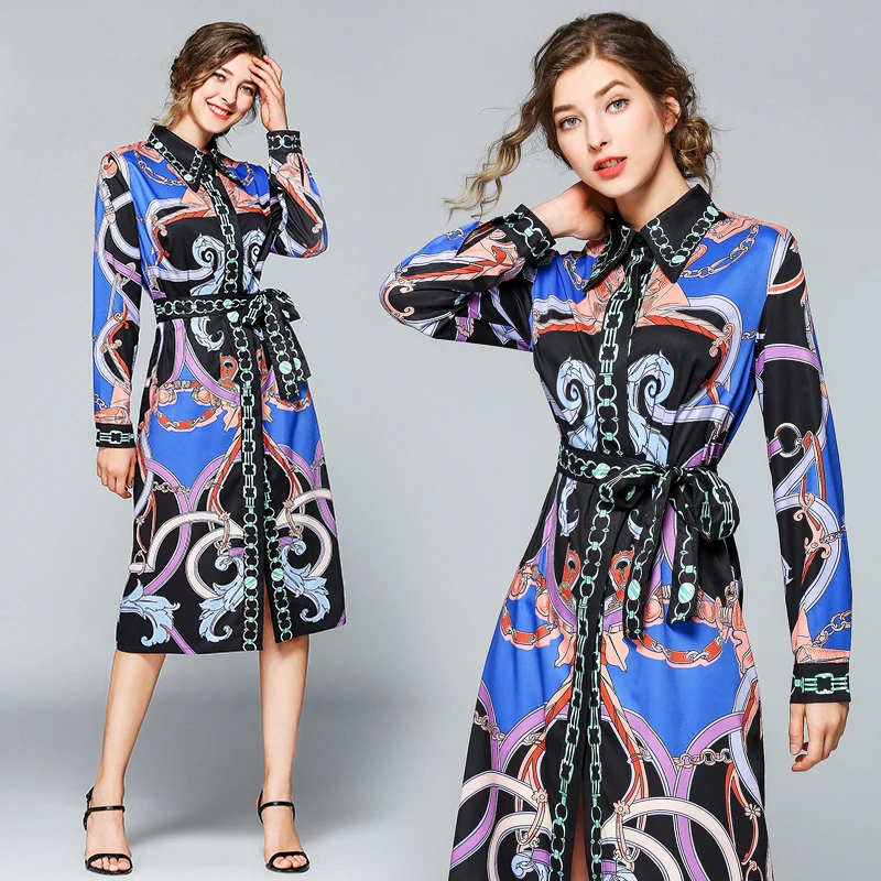 Fashion Designer Runway Dress Spring Women's Long sleeve print Dress vintage open dress chain print
Fashion Designer Runway Dress Spring Women's Long sleeve print Dress vintage open dress chain print