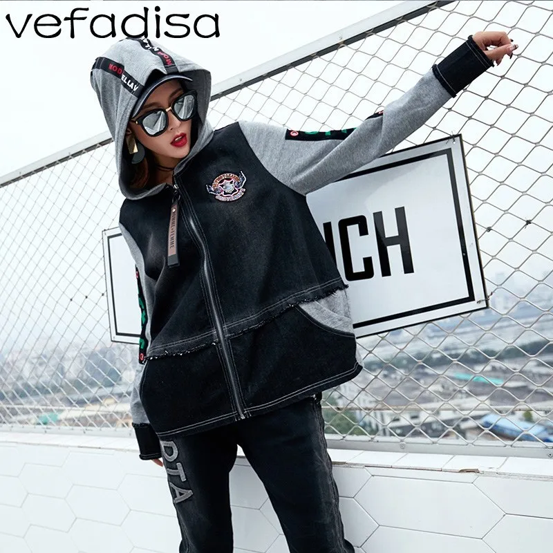 Vefadisa Spring Autumn Letter Denim Hooded Coat Cowboy Cotton Patchwork Coat Pattern Hip-Hop Coat Streetwear Outwear ZLD243
Vefadisa Spring Autumn Letter Denim Hooded Coat Cowboy Cotton Patchwork Coat Pattern Hip-Hop Coat Streetwear Outwear ZLD243