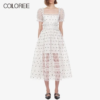 COLOREE Self Portrait White Midi Dress Summer Elegant Polka Dot Elastic Waist Hollow Out Puff Sleeve Square Collar Lace Dress
COLOREE Self Portrait White Midi Dress Summer Elegant Polka Dot Elastic Waist Hollow Out Puff Sleeve Square Collar Lace Dress