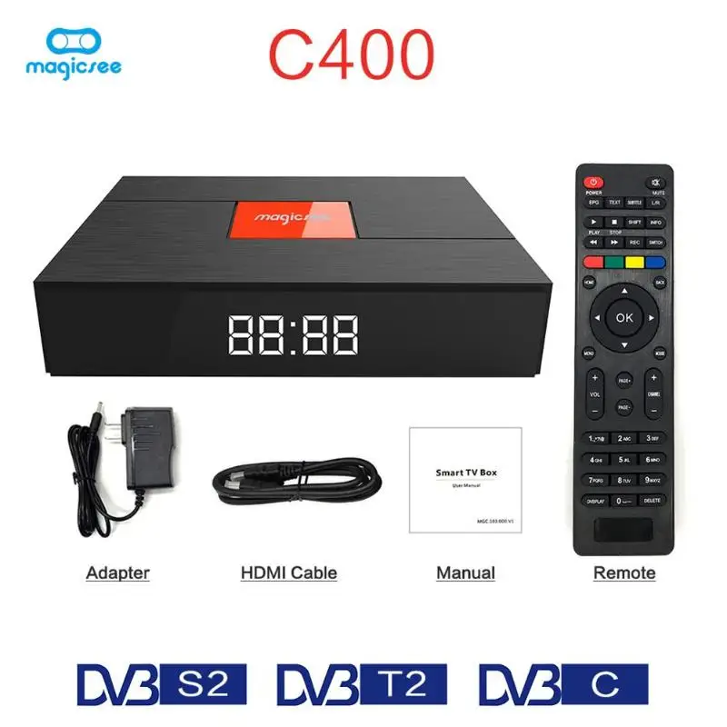 C400 Plus Hybird S2+T2+C Smart TV Box Amlogic S912 Android 7.1.2 3GB RAM 32GB ROM Set Top Box Media Player
C400 Plus Hybird S2+T2+C Smart TV Box Amlogic S912 Android 7.1.2 3GB RAM 32GB ROM Set Top Box Media Player