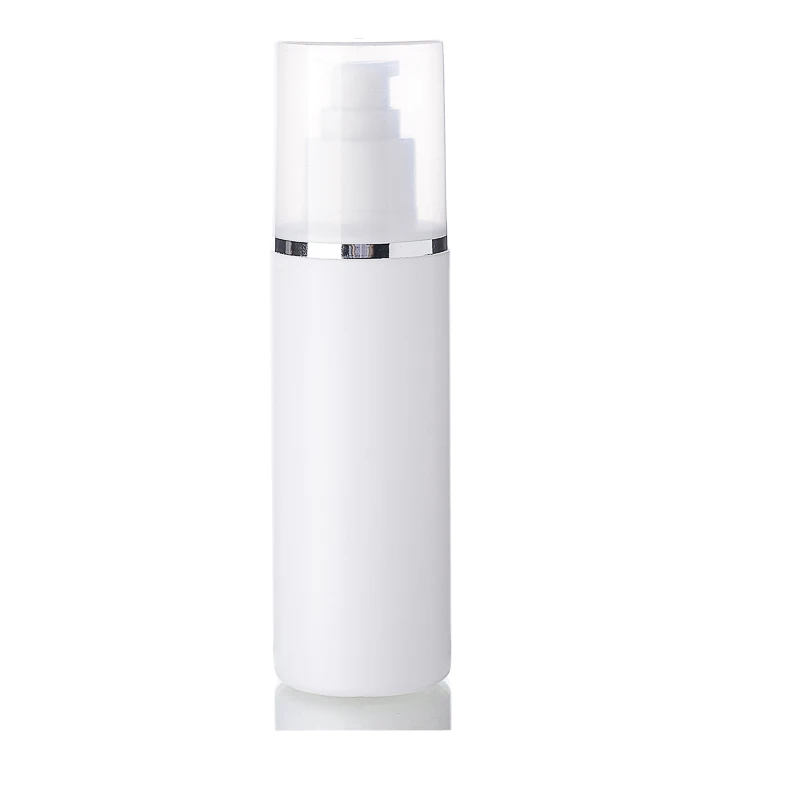 Фото 30pcs 180ml classical cream pump bottle white color with silver rim HDPE plastic refillable bottles for cosmetics | Красота и