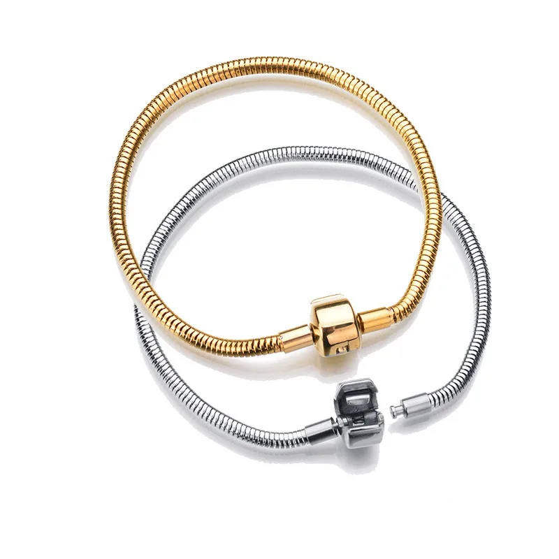 

316L Silver gold stainless steel Snake Chain Link Bracelet fit European Charm Brand Bracelet Women DIY Jewelry Making 17-21cm