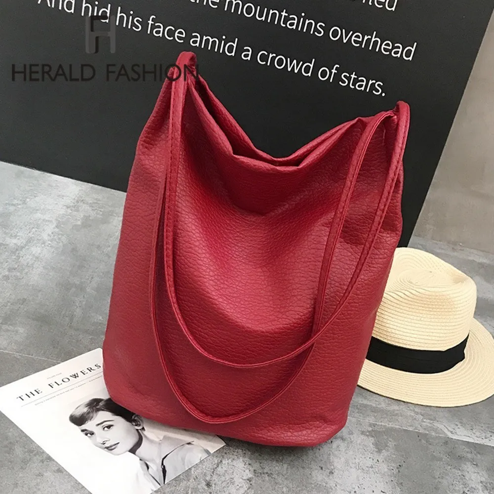 

Herald Fashion Women Bucket Quality Leather Female Shoulder Bags Ladies CrossBody Bags Large Capacity Handbag Shopping Bag Bolsa