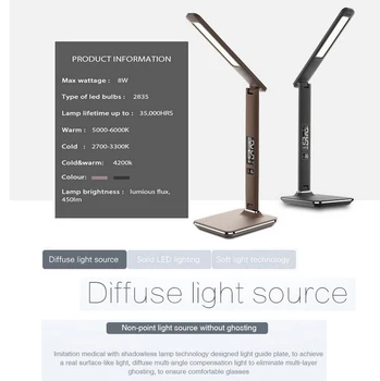 Modern Business Desk Lamp 3 Brightness Dimmable Foldable Arm LED Touch Table Lamp With Display Alarm Clock Calendar
Modern Business Desk Lamp 3 Brightness Dimmable Foldable Arm LED Touch Table Lamp With Display Alarm Clock Calendar