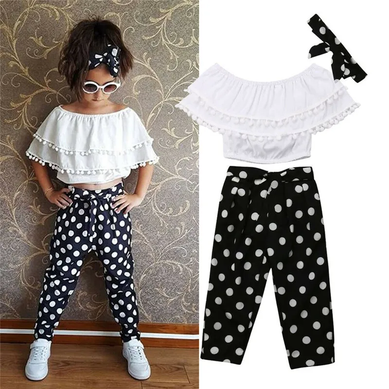 2-7Y Summer Kids Baby Girl Retro 3Pcs Outfits Chiffon Off-shoulder Tops Ruffle Tassel Crop Tops Dots Pants Headband Outfits 2-7Y
2-7Y Summer Kids Baby Girl Retro 3Pcs Outfits Chiffon Off-shoulder Tops Ruffle Tassel Crop Tops Dots Pants Headband Outfits 2-7Y