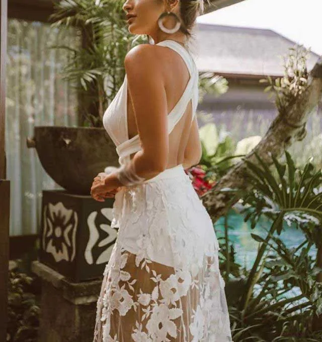 Summer Boho Women Floral Mesh Dress V Neck Maxi Backless Dress Elegant Sexy Hollow Out White Long Dress
Summer Boho Women Floral Mesh Dress V Neck Maxi Backless Dress Elegant Sexy Hollow Out White Long Dress
