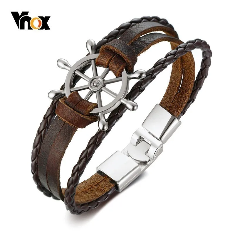 Vnox Vintage Rudder Charm Bracelet for Men Multi-layer Leather Rope Bracelets Bangles 7.87" pulseira masculina
Vnox Vintage Rudder Charm Bracelet for Men Multi-layer Leather Rope Bracelets Bangles 7.87" pulseira masculina
