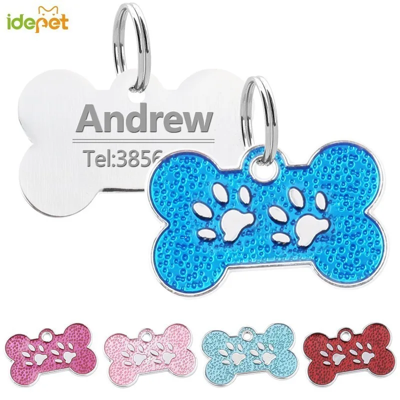 

Dog collar accessories Decoration Free engraving customized Pet ID Tags Collars Stainless Steel Bone Paw Name Tags Anti-lost 27S