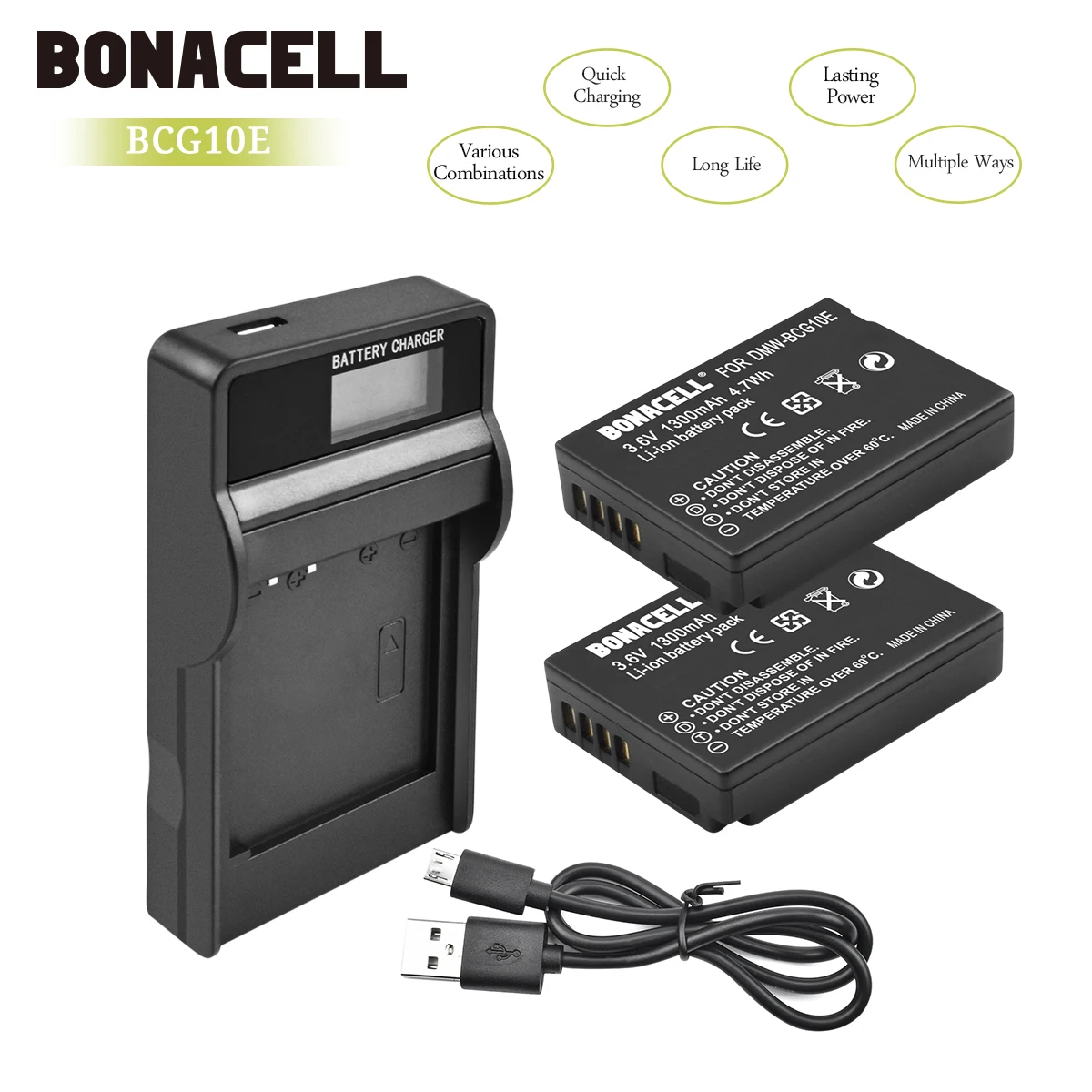 

Bonacell 1300mAh DMW-BCG10 DMW BCG10 BCG10E Camera Battery+LCD Charger For Panasonic Lumix DMC-3D1 DMC-TZ7 DMC-TZ8 DMC-TZ10 L10