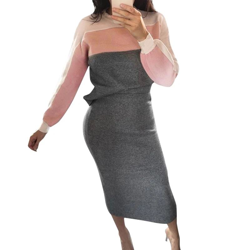 Sexy Women Two Piece Set Cotton Long Sleeve Contrast Color Top Bodycon Midi Skirt Suits Ladies Casual 2 Piece Outfits Grey/Black
Sexy Women Two Piece Set Cotton Long Sleeve Contrast Color Top Bodycon Midi Skirt Suits Ladies Casual 2 Piece Outfits Grey/Black