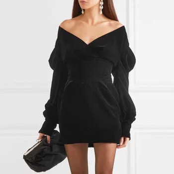 2019 Summer Newset Women Fashion Lantern Sleeve Velvet Mini-dress Sexy Long Sleeve Black Party Dress Vestidos Elegant Dress
2019 Summer Newset Women Fashion Lantern Sleeve Velvet Mini-dress Sexy Long Sleeve Black Party Dress Vestidos Elegant Dress
