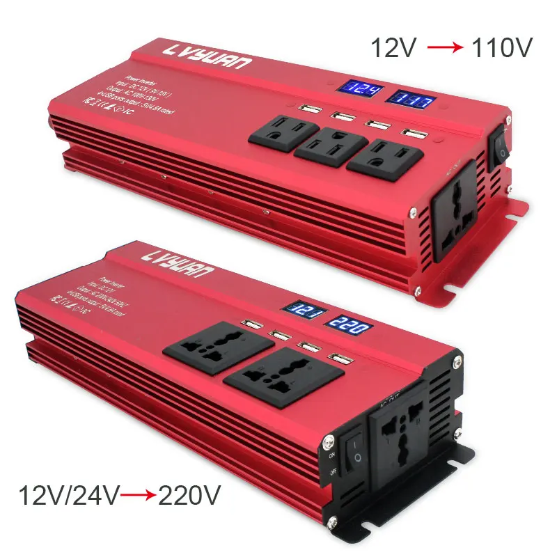6000W Solar Car Power Inverter LED DC12/24V to AC110/220V Sine Wave Converter 4.8A 4 USB Interfaces
6000W Solar Car Power Inverter LED DC12/24V to AC110/220V Sine Wave Converter 4.8A 4 USB Interfaces