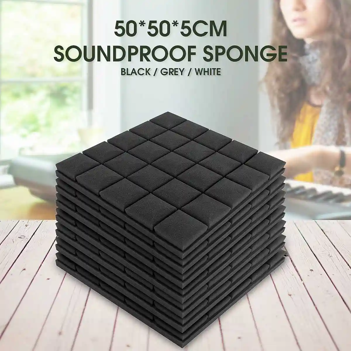 5 Pcs 500x500x50mm Soundproof Foam Acoustic Sound Stop Absorption Sponge Drum Room Accessories Wedge Tiles Polyurethane Foam