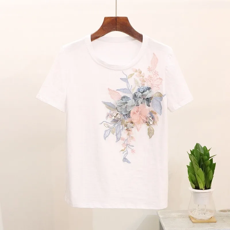 O-neck appliques embroidery sequined t shirt women short sleeve tops 2019 summer new arrival
O-neck appliques embroidery sequined t shirt women short sleeve tops 2019 summer new arrival
