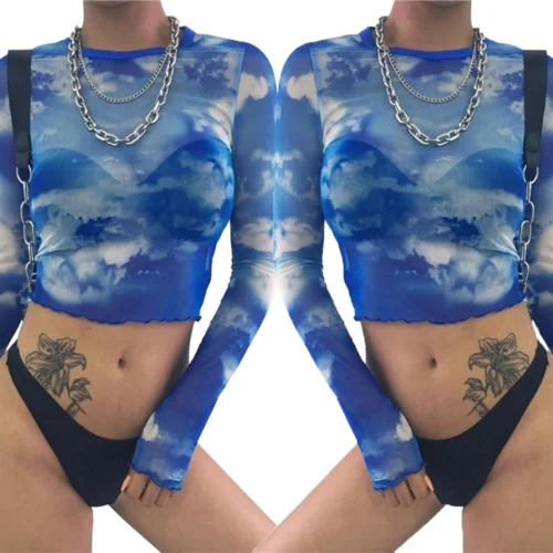 New Fashion Women Tight Casual Long Sleeve Mesh Cloud Print Blouse Blue Tops Ladies Printed Short Top Blouses Clothing
New Fashion Women Tight Casual Long Sleeve Mesh Cloud Print Blouse Blue Tops Ladies Printed Short Top Blouses Clothing