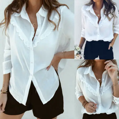 Hirigin Women's Casual White Shirt Long Sleeve Button Ruffles Blouse Ladies Plain Work Shirt
Hirigin Women's Casual White Shirt Long Sleeve Button Ruffles Blouse Ladies Plain Work Shirt
