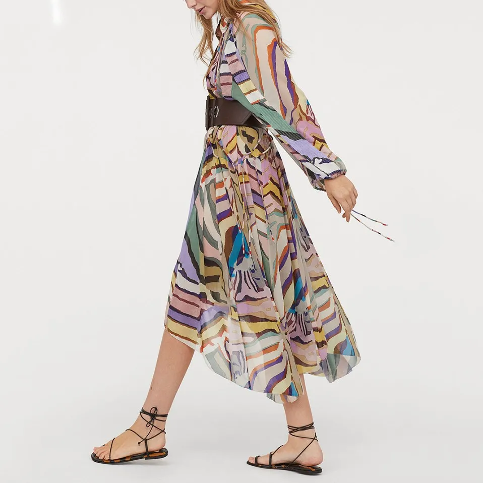 Women Causal Striped Printed Chiffon Long Shirt Dress Loose Lantern Sleeve V Neck Beach Dress Elegant Ruffles Holiday Midi Dress
Women Causal Striped Printed Chiffon Long Shirt Dress Loose Lantern Sleeve V Neck Beach Dress Elegant Ruffles Holiday Midi Dress