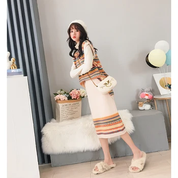 Fashion boho knit suit 3 kinds of matchin casual V-neck sweater + skirt simple round neck dress and retro vest + skirt Female
Fashion boho knit suit 3 kinds of matchin casual V-neck sweater + skirt simple round neck dress and retro vest + skirt Female
