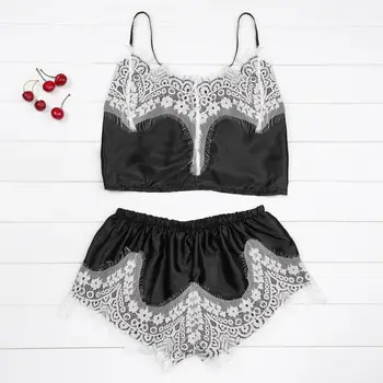 Summer Women Sexy Satin Lace Sleepwear Babydoll Lingerie Pajamas Set 2pcs Sleeveless Lace Nightwear Fashion
Summer Women Sexy Satin Lace Sleepwear Babydoll Lingerie Pajamas Set 2pcs Sleeveless Lace Nightwear Fashion