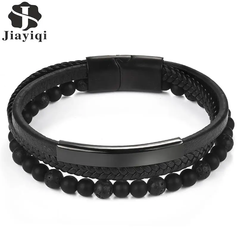 Jiayiqi Men's Beaded Leather Bracelet Natural Stone Beads Multi layer Rope Stainless Steel Magnetic Clasp Wristband Male Jewelry
Jiayiqi Men's Beaded Leather Bracelet Natural Stone Beads Multi layer Rope Stainless Steel Magnetic Clasp Wristband Male Jewelry