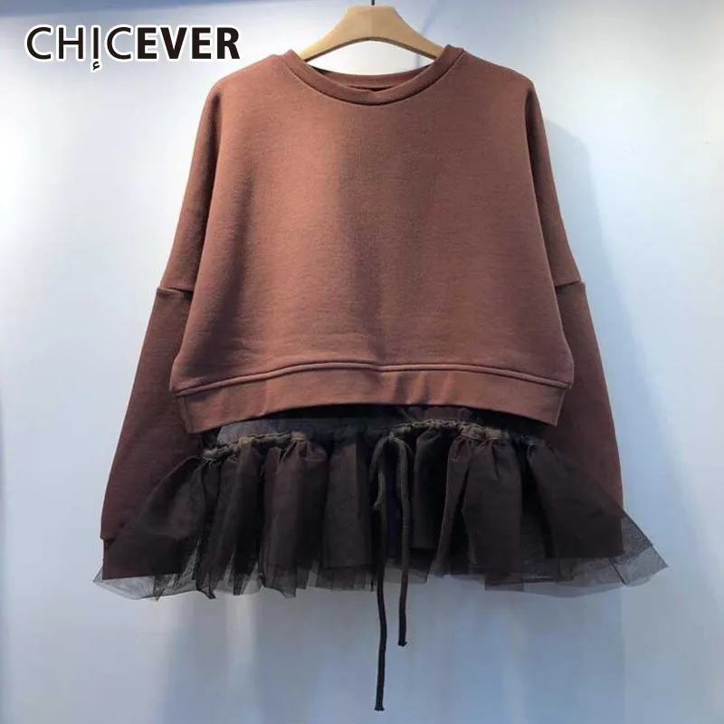 CHICEVER Patchwork Mesh Sweatshirts For Women O Neck Long Sleeve Drawstring Loose Pullovers Tops Female Fashion Tide
CHICEVER Patchwork Mesh Sweatshirts For Women O Neck Long Sleeve Drawstring Loose Pullovers Tops Female Fashion Tide