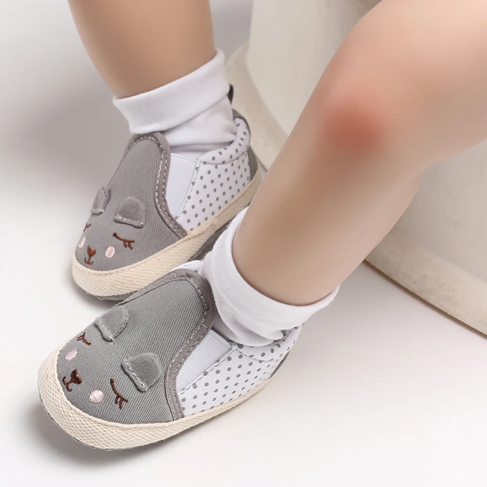 Baby Boy Girl Soft Sole Crib Shoes Cartoon Polka Dot Canvas Toddler Sneakers Newborn to 18M | Мать и ребенок