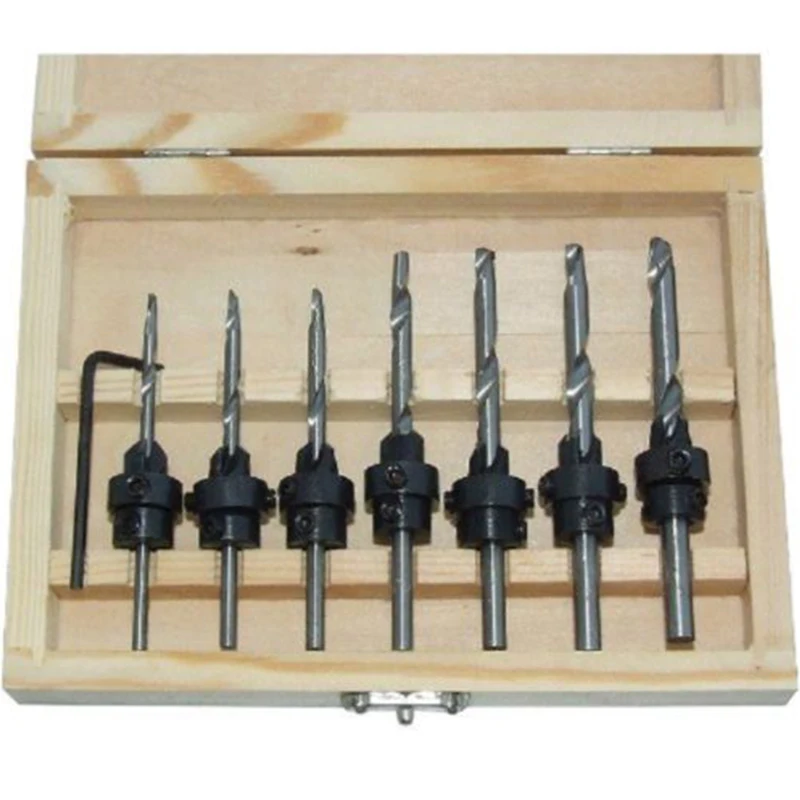 Countersink Drill BIT 7pcs SETS w/CASE Adjustable Depth Stop Collars Woodworking
Countersink Drill BIT 7pcs SETS w/CASE Adjustable Depth Stop Collars Woodworking