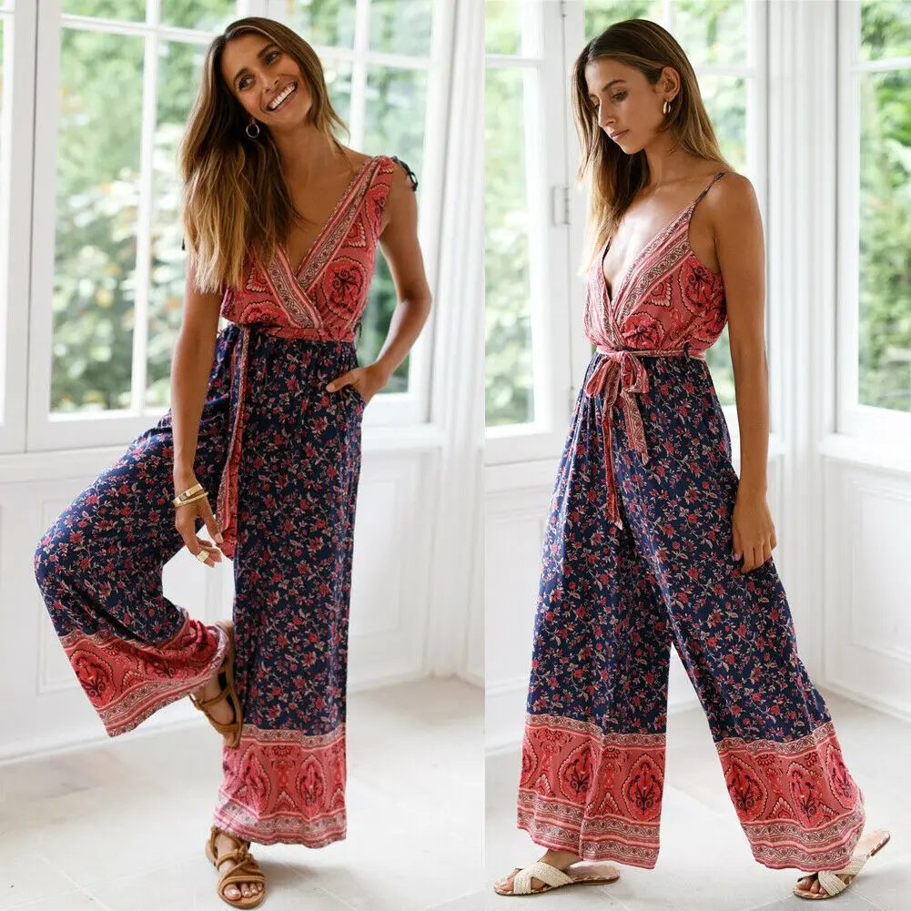 Women Jumpsuit Ladies V-neck Sleeveless Playsuit Casual Loose Party Romper Bohemian Print Floral Leotard Summer
Women Jumpsuit Ladies V-neck Sleeveless Playsuit Casual Loose Party Romper Bohemian Print Floral Leotard Summer
