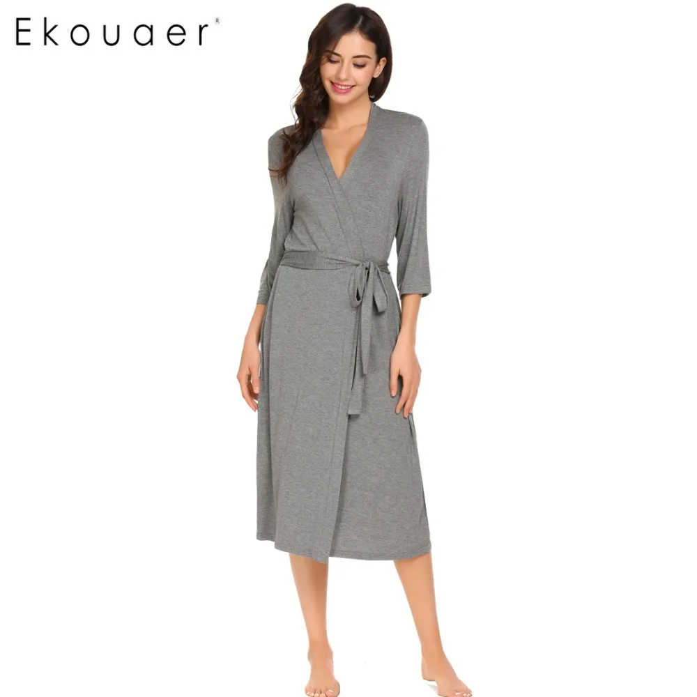 Ekouaer Long Womens Robe 3/4 Sleeve Solid Loose V Neck Self Belt Bathrobe Night Sexy Robes Night Grow Kimono Robe Size S-XL
Ekouaer Long Womens Robe 3/4 Sleeve Solid Loose V Neck Self Belt Bathrobe Night Sexy Robes Night Grow Kimono Robe Size S-XL