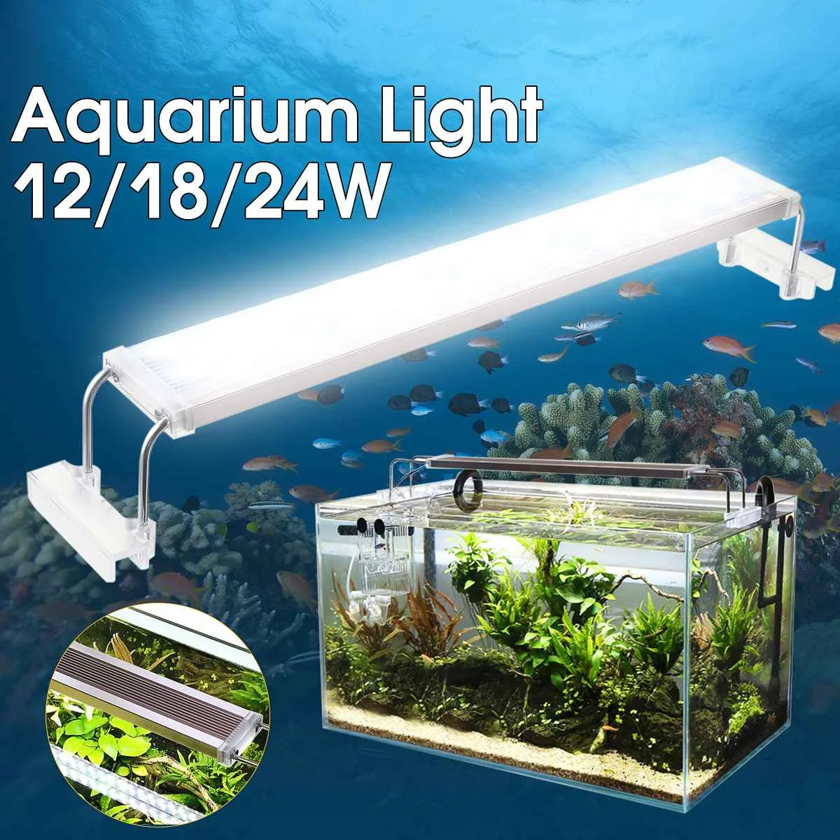 12W/18W/24W Fish Tank Aquarium LED Ornamental Fish Overhead Freshwater Plant Lamp For Tank 28-75cm Retractable Super White Light
12W/18W/24W Fish Tank Aquarium LED Ornamental Fish Overhead Freshwater Plant Lamp For Tank 28-75cm Retractable Super White Light
