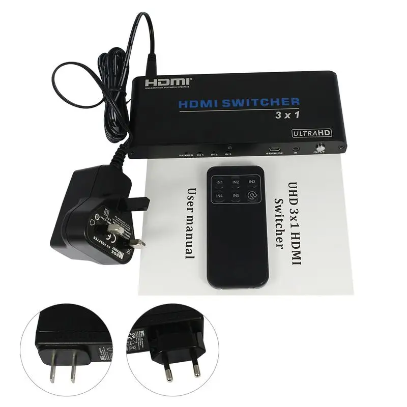 4K 60Hz HDMI Switch 3-in-1 Output HDMI Switcher Support Infrared Remote Control HDMI2.0 HDCP 2.2 UHD HDR Full HD 3D
4K 60Hz HDMI Switch 3-in-1 Output HDMI Switcher Support Infrared Remote Control HDMI2.0 HDCP 2.2 UHD HDR Full HD 3D