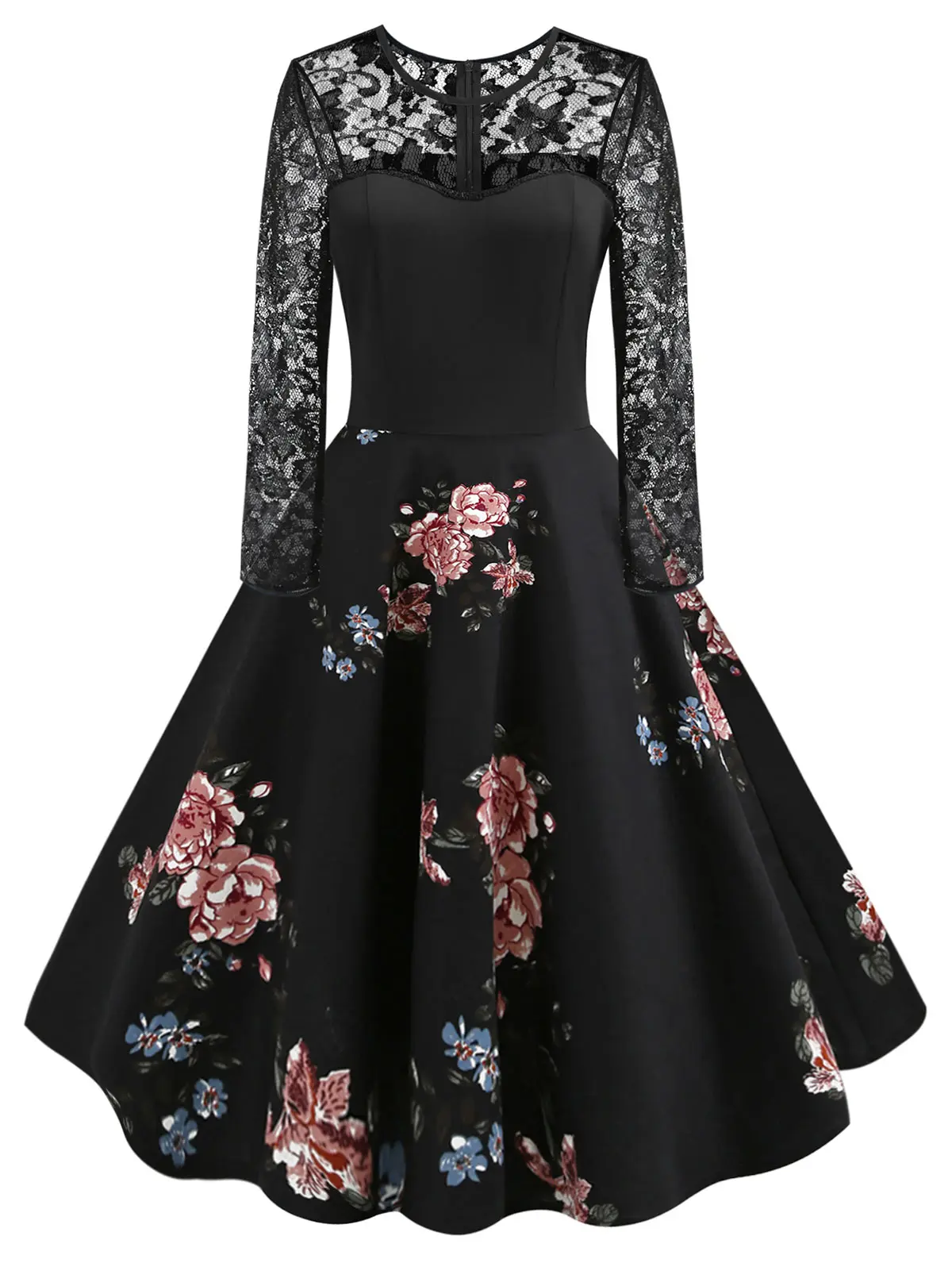Lace Insert Floral Print Vintage Dress Women 2019 Long Sleeve Elegant Party Dress Spring Female Casual A-Line Dress Tunic
Lace Insert Floral Print Vintage Dress Women 2019 Long Sleeve Elegant Party Dress Spring Female Casual A-Line Dress Tunic