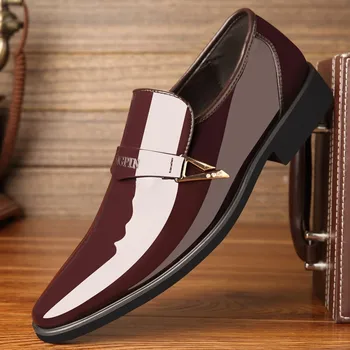 QZHSMY Mens Dress Shoes Genuine Leather slip-on Man Dress Shoes black