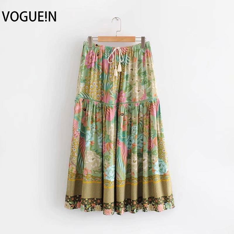 VOGUEIN New Womens Boho Ethnic Elastic Waist Floral Peacock Tail Print Tie Maxi Skirt Wholesale
VOGUEIN New Womens Boho Ethnic Elastic Waist Floral Peacock Tail Print Tie Maxi Skirt Wholesale