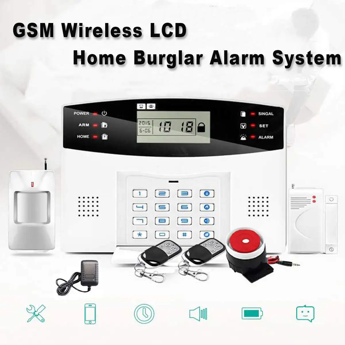 GSM Wireless Home Burglar Alarm System LCD Keyboard 433MHz SOS Motion Door Window Sensor Security English Language version
GSM Wireless Home Burglar Alarm System LCD Keyboard 433MHz SOS Motion Door Window Sensor Security English Language version