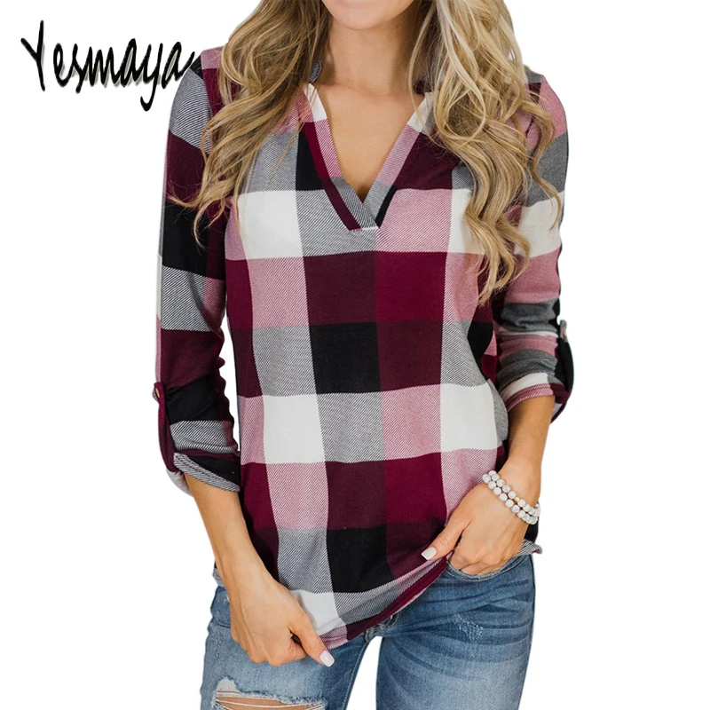V-neck Blouse Women Long Sleeve Plaid Shirt Top Spring Autumn Casual Office Blouse Blusas Mujer De Moda 2018 Blouses Feminine
V-neck Blouse Women Long Sleeve Plaid Shirt Top Spring Autumn Casual Office Blouse Blusas Mujer De Moda 2018 Blouses Feminine