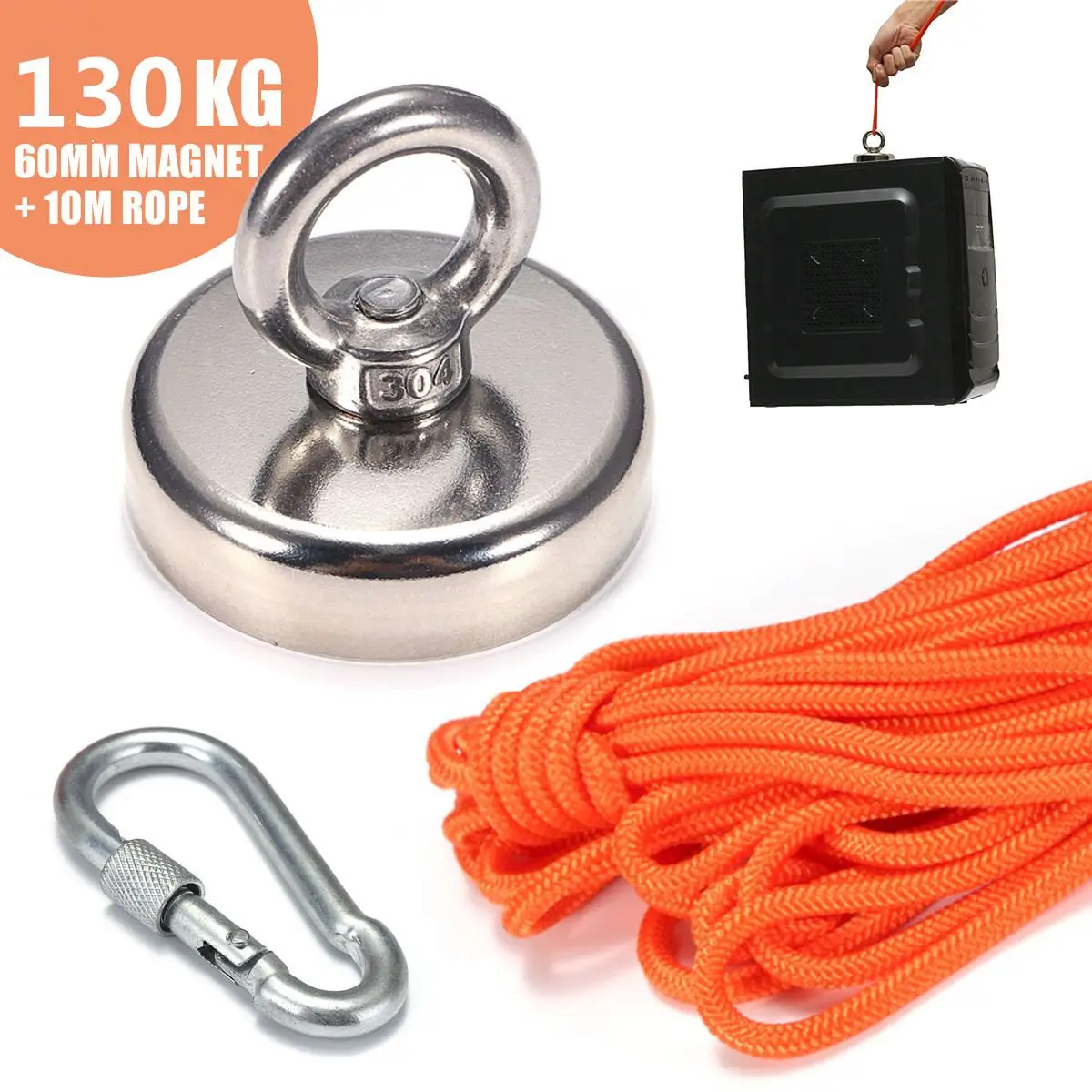 130kg D60mm Block Neodymium Magnets Magnetic Powerful Hooks Hanger Magnet Salvage Tool with 10 Meter Rope
130kg D60mm Block Neodymium Magnets Magnetic Powerful Hooks Hanger Magnet Salvage Tool with 10 Meter Rope