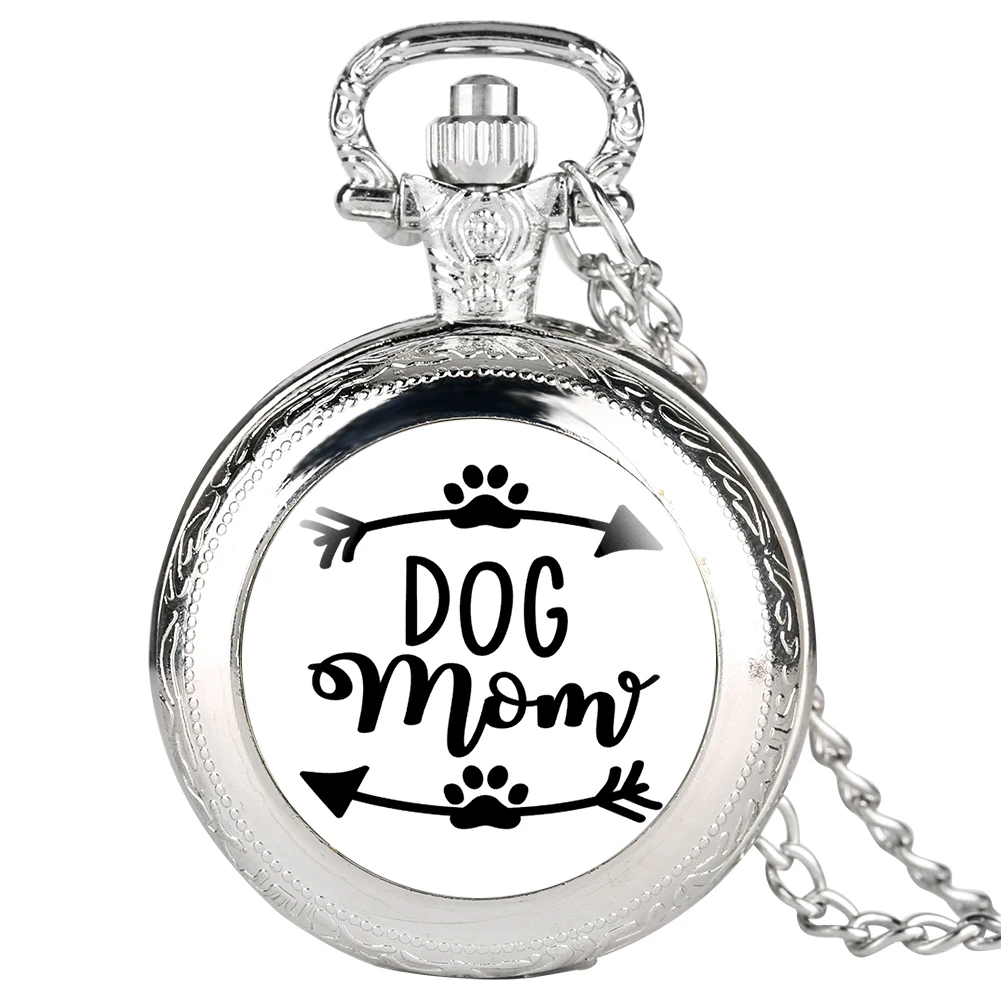 Stylish Dog Mom Series Pocket Watch for Women Retro Watches Mother Quartz Pendant Chain Ladies | Наручные часы