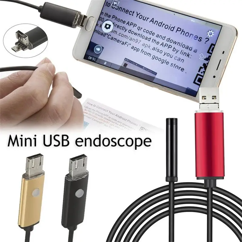 HARTES KABEL 2M 5M Endoskop 7mm 6 LED USB Inspektionskamera für Handy Android PC