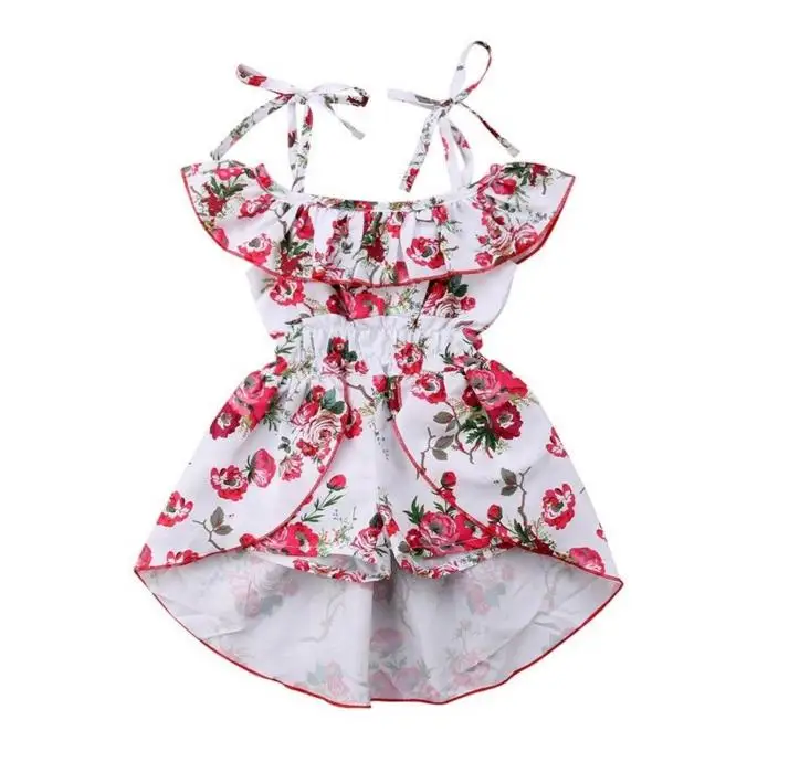 Фото Платье с открытыми плечами для маленьких девочек Летний милый комбинезон