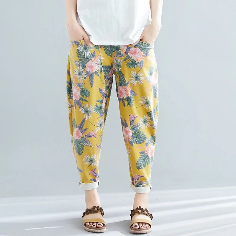#2258 Summer Knitted Denim Floral Printed Yellow Harem Jeans Women Plus Size High Quality Fashion Vintage Boyfriend Jeans Femme
#2258 Summer Knitted Denim Floral Printed Yellow Harem Jeans Women Plus Size High Quality Fashion Vintage Boyfriend Jeans Femme