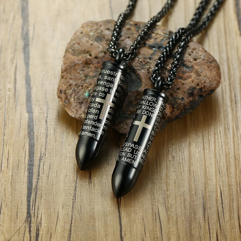 Vnox Spanish and English Lord's Prayer Stainless Steel Cross Bullet Pendant Necklace for Men Free 24" Chain
Vnox Spanish and English Lord's Prayer Stainless Steel Cross Bullet Pendant Necklace for Men Free 24" Chain