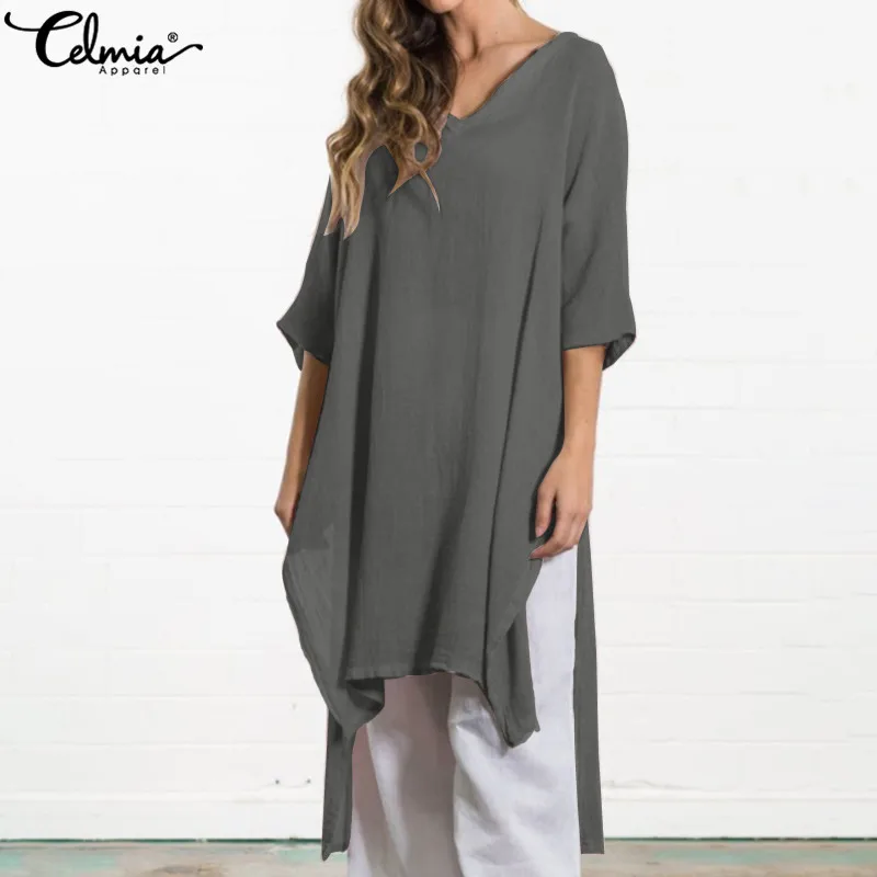 Celmia Women Blouses Shirts 2019 Summer Vintage V Neck 1/2 Sleeve Shirt Casual Loose Solid Asymmetrc Top Plus Size Female Blusas
Celmia Women Blouses Shirts 2019 Summer Vintage V Neck 1/2 Sleeve Shirt Casual Loose Solid Asymmetrc Top Plus Size Female Blusas