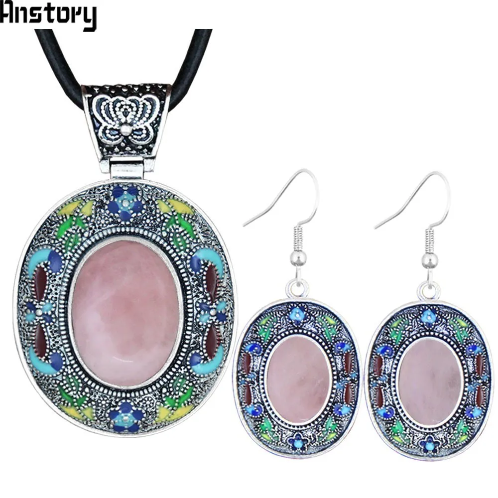 Natural Pink Quartz Jewelry Sets Hand Painting Craft Flower Plant Bohemia Necklace Earrings Fashion Jewelry TS479 
Natural Pink Quartz Jewelry Sets Hand Painting Craft Flower Plant Bohemia Necklace Earrings Fashion Jewelry TS479
