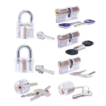 

7pcs Locksmith Transparent Locks Pick Visible Cutaway Mini Practice View Padlock Hasps Training Skill For Furniture Hardware