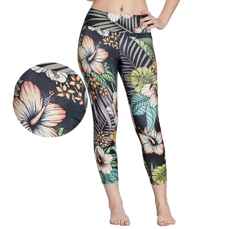 Caif-length Print Yoga Pants Women Slim Fit Sports Breathable Fitness Sport Gym Leggings Feminina Running Trouser | Спорт и