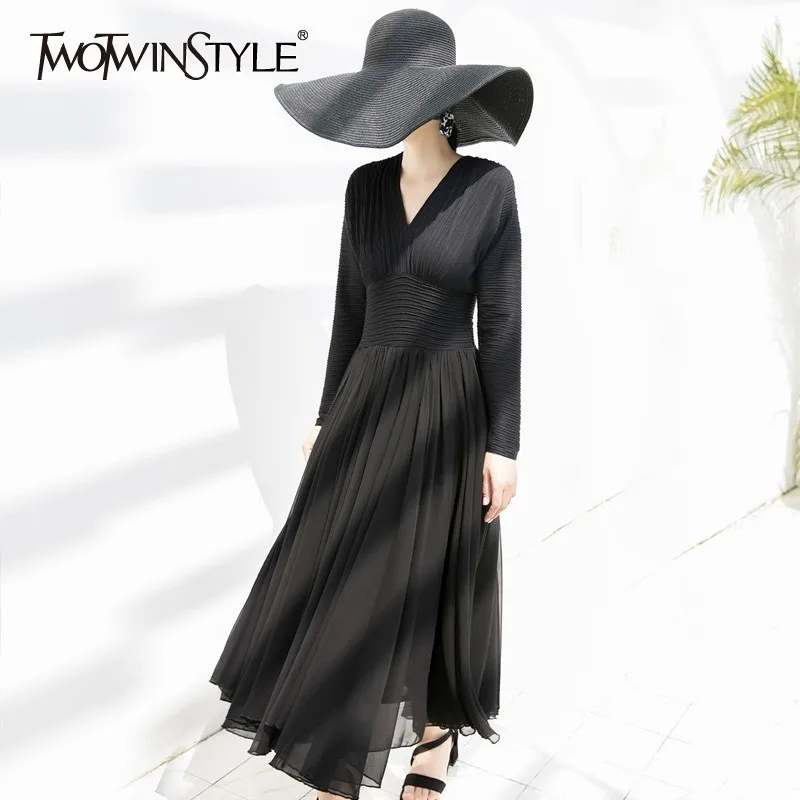 TWOTWINSTYLE Casual Solid Women Dress V Neck Long Sleeve High Wasit Ruched Slim Ankle Length Dresses Female Fashion 2019 Spring
TWOTWINSTYLE Casual Solid Women Dress V Neck Long Sleeve High Wasit Ruched Slim Ankle Length Dresses Female Fashion 2019 Spring